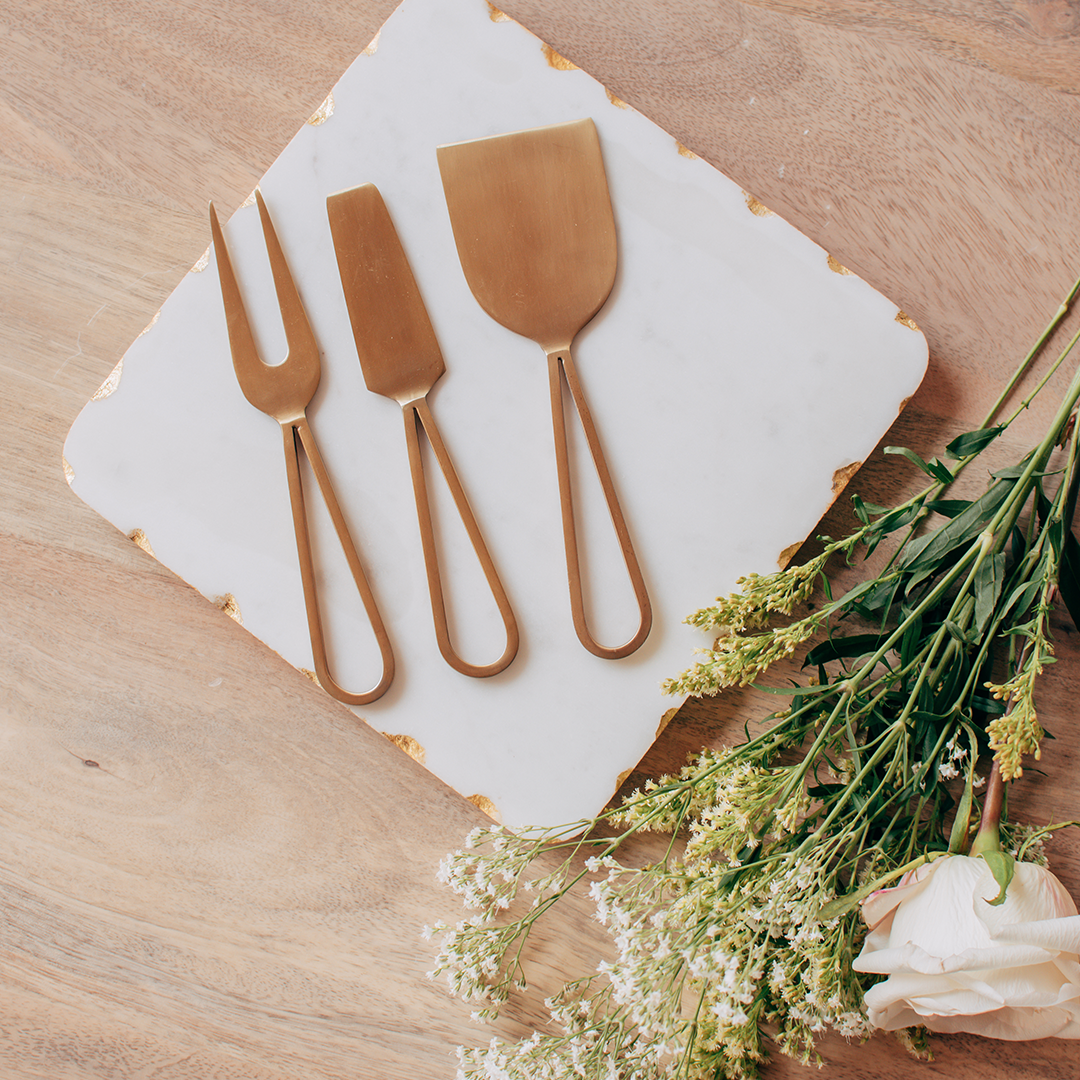 Marble & Brass Charcuterie Knives (Set of 3)