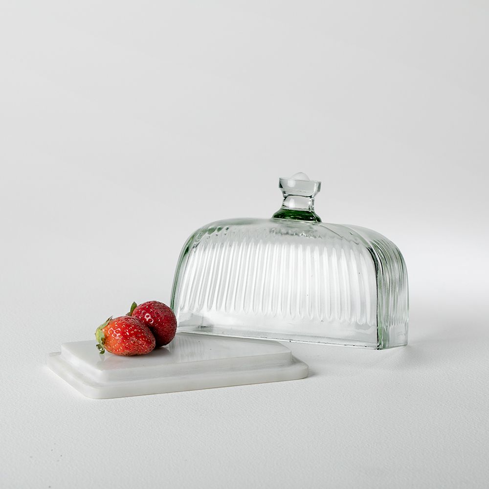 Crown Glass Butter Dish With Marble Base