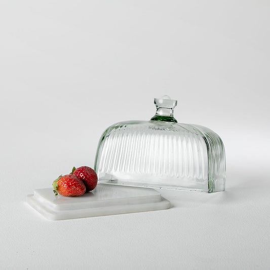 Crown Glass Butter Dish With Marble Base