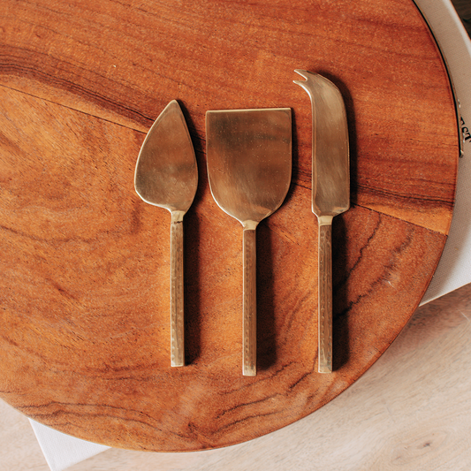 Brass Cheese Knife Set- Hammered Finish