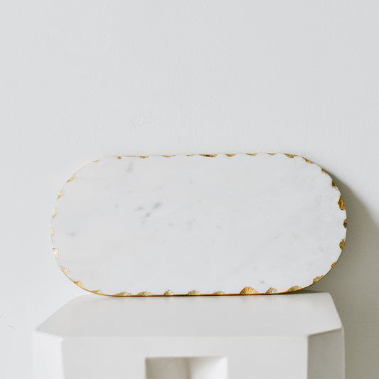 Marble Oval Tray With Gold Accent