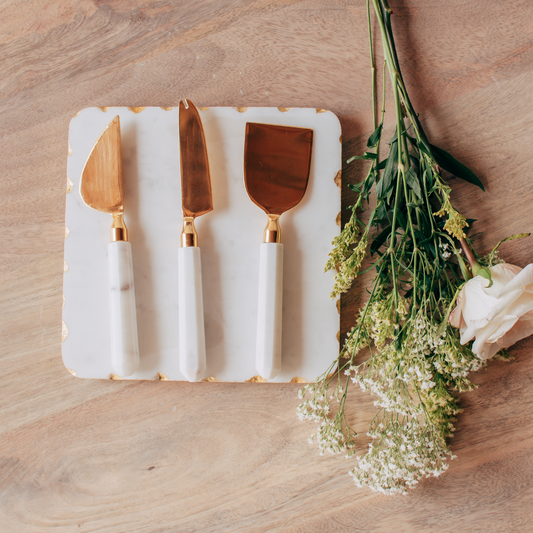 Marble & Brass Cheese Cutlery Set