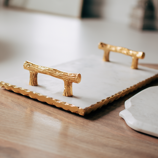 Marble Tray With Gold Handle