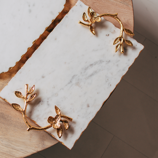 Marble Tray With Leaf Handles