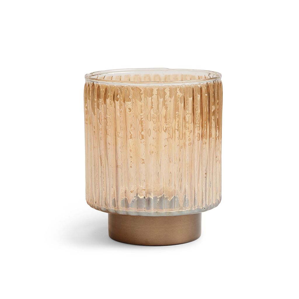 Fluted Amber Tea Light Holder