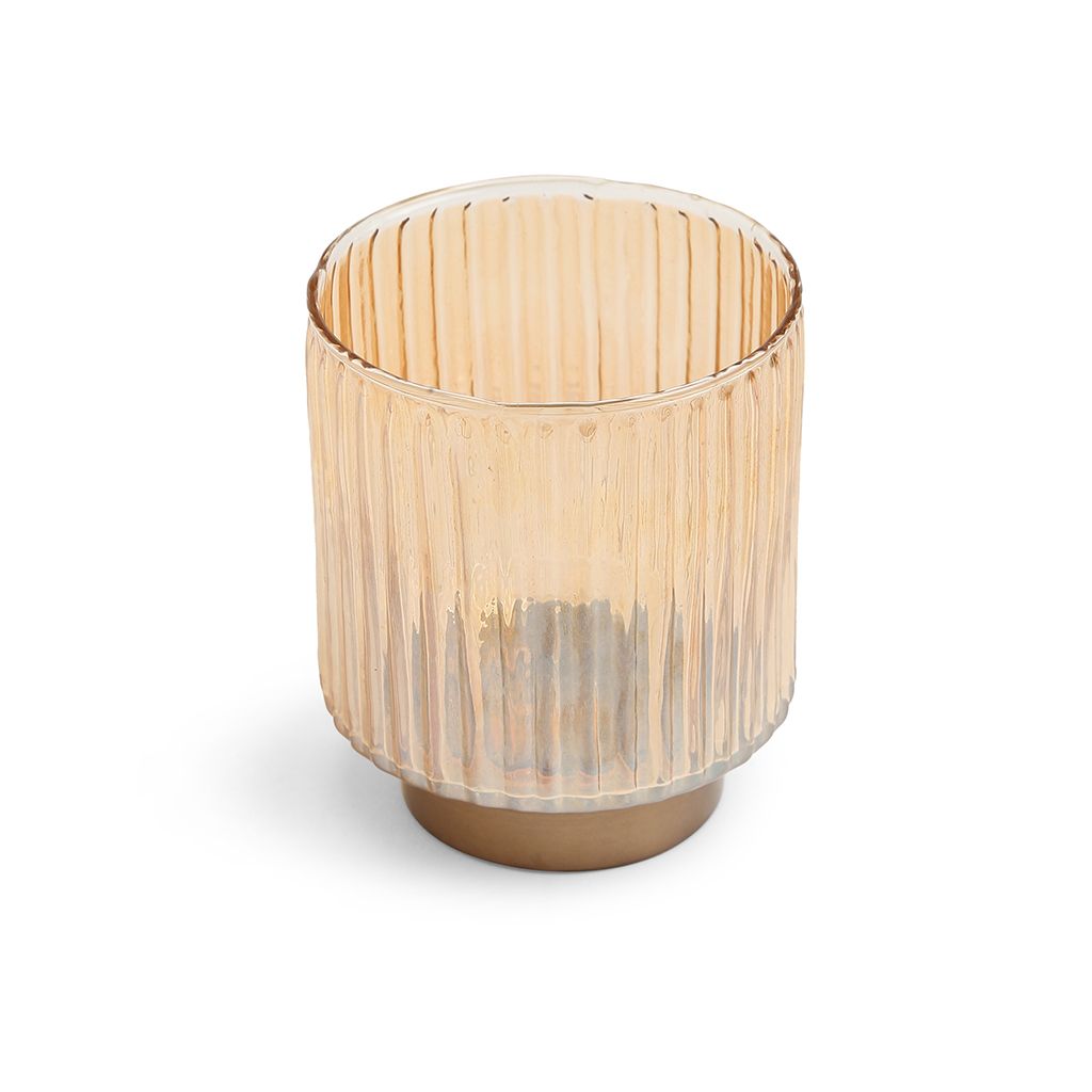 Fluted Amber Tea Light Holder