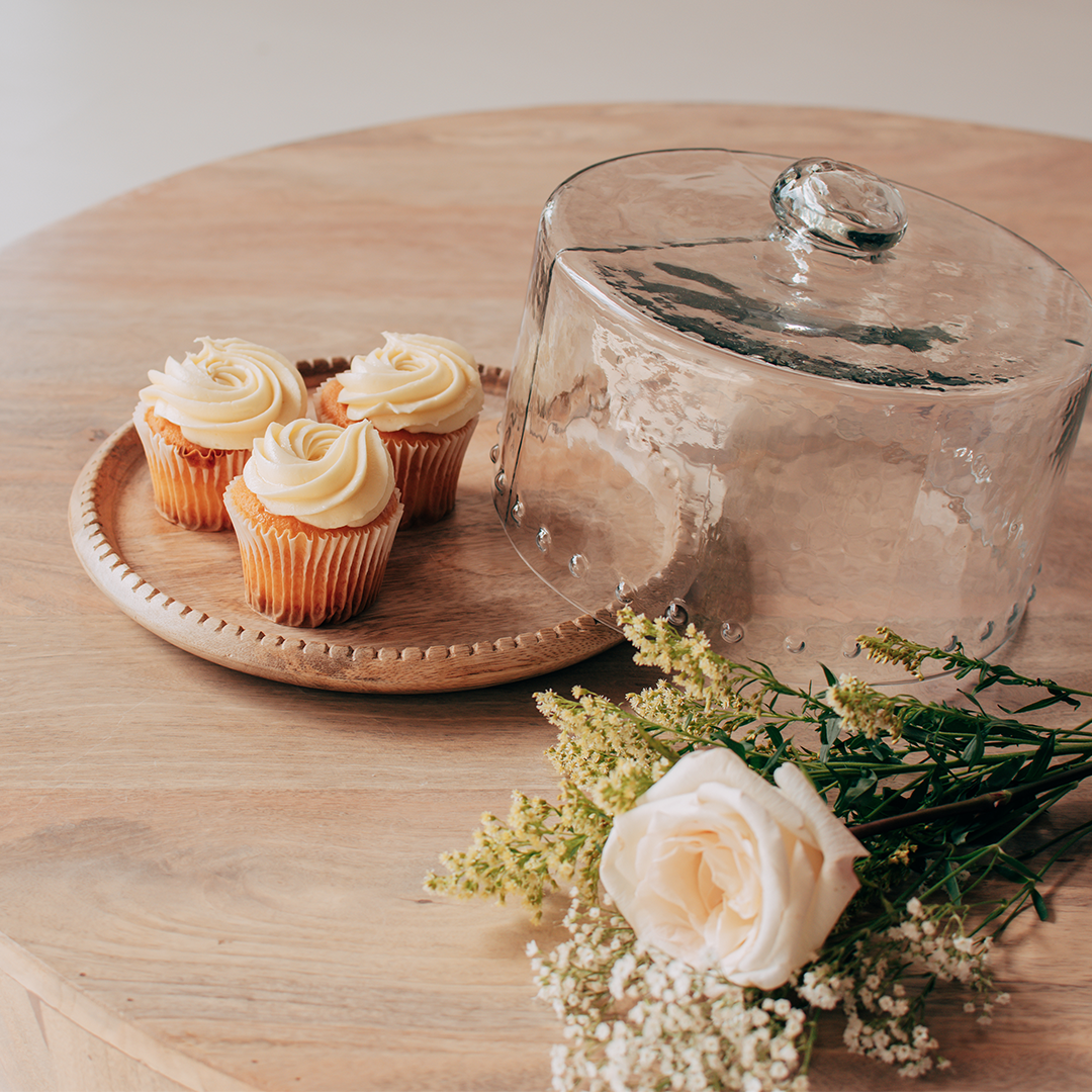 Round Beaded Cloche With Wood Base