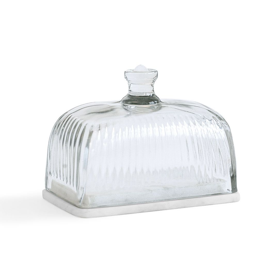 Crown Glass Butter Dish With Marble Base