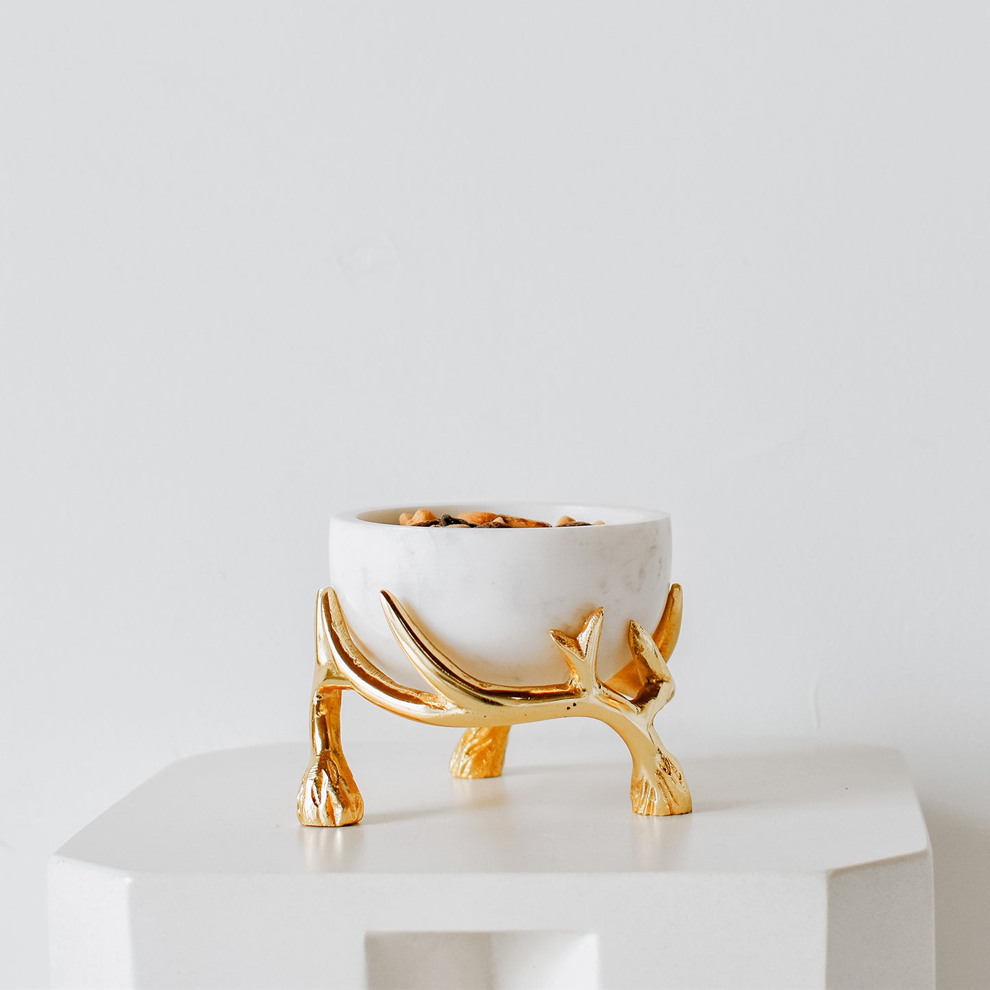 Marble Bowl With Brass Metal Base