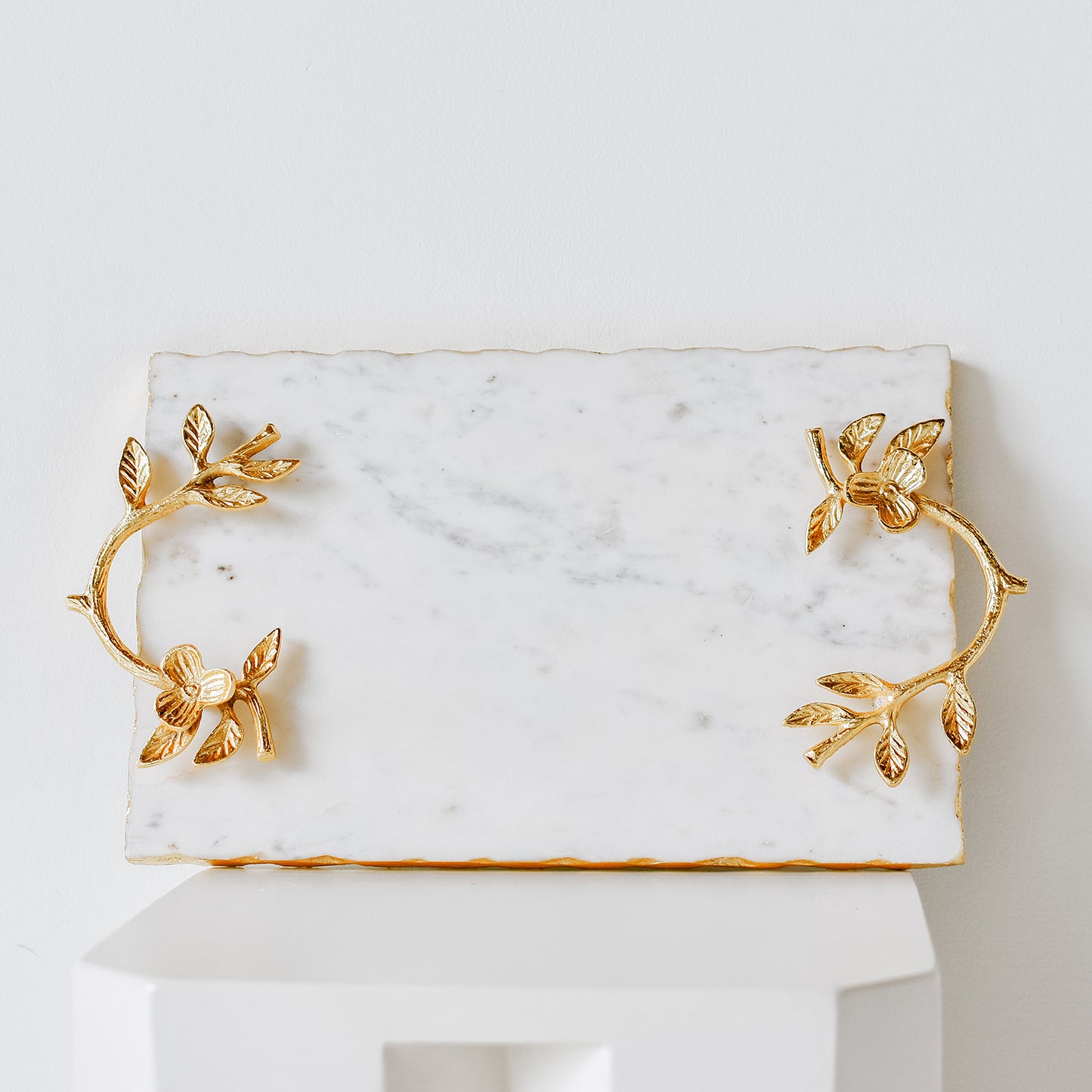 Marble Tray With Leaf Handles