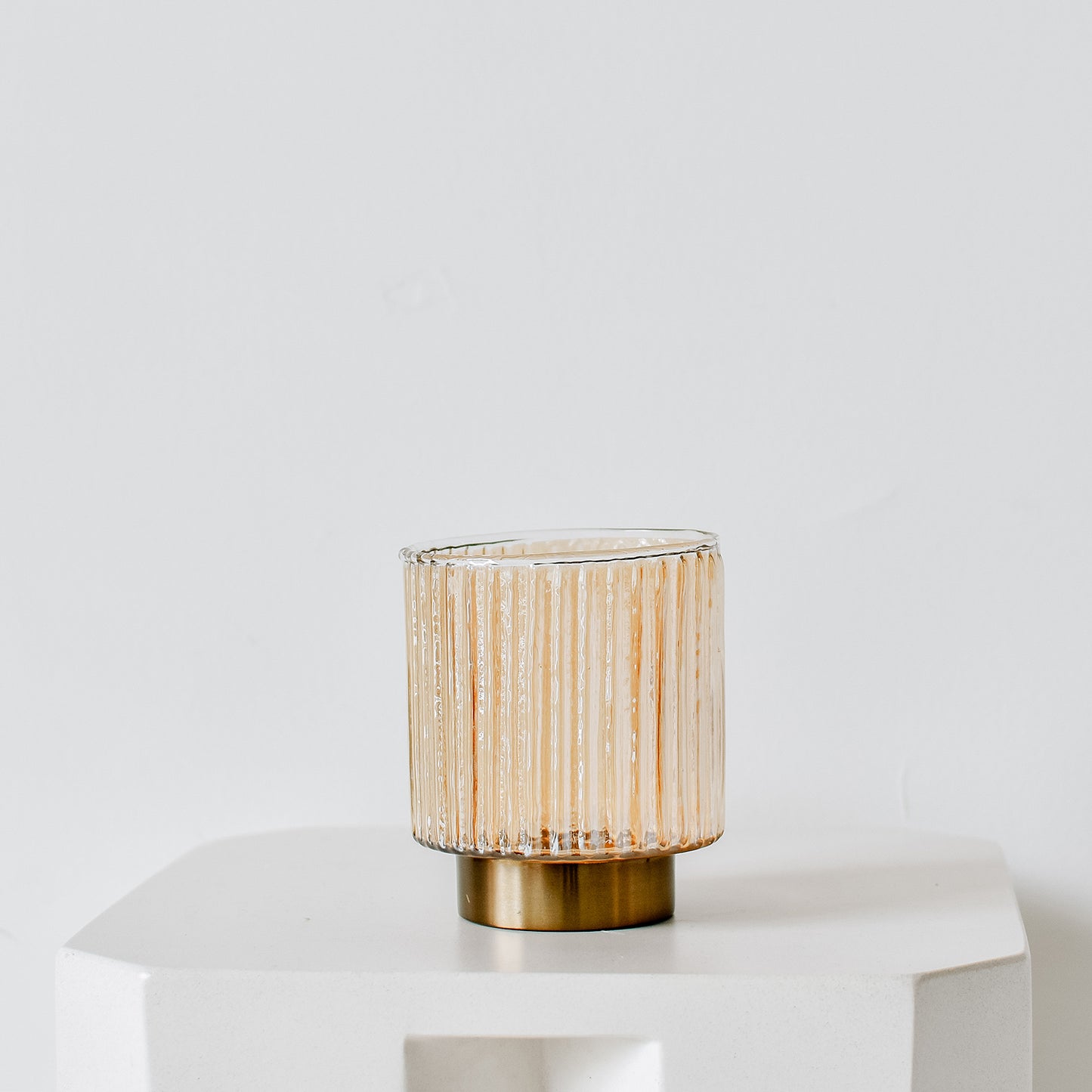 Fluted Amber Tea Light Holder