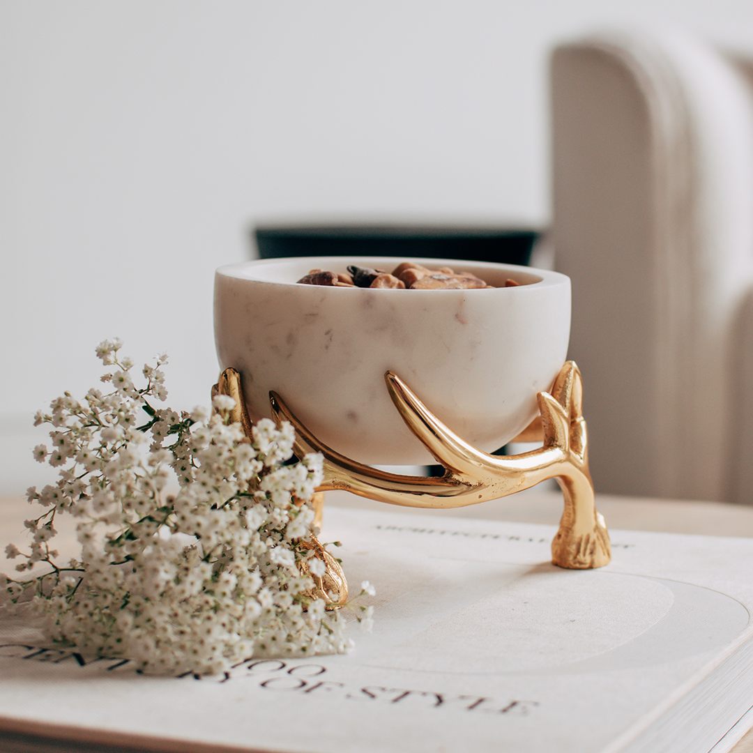 Marble Bowl With Brass Metal Base