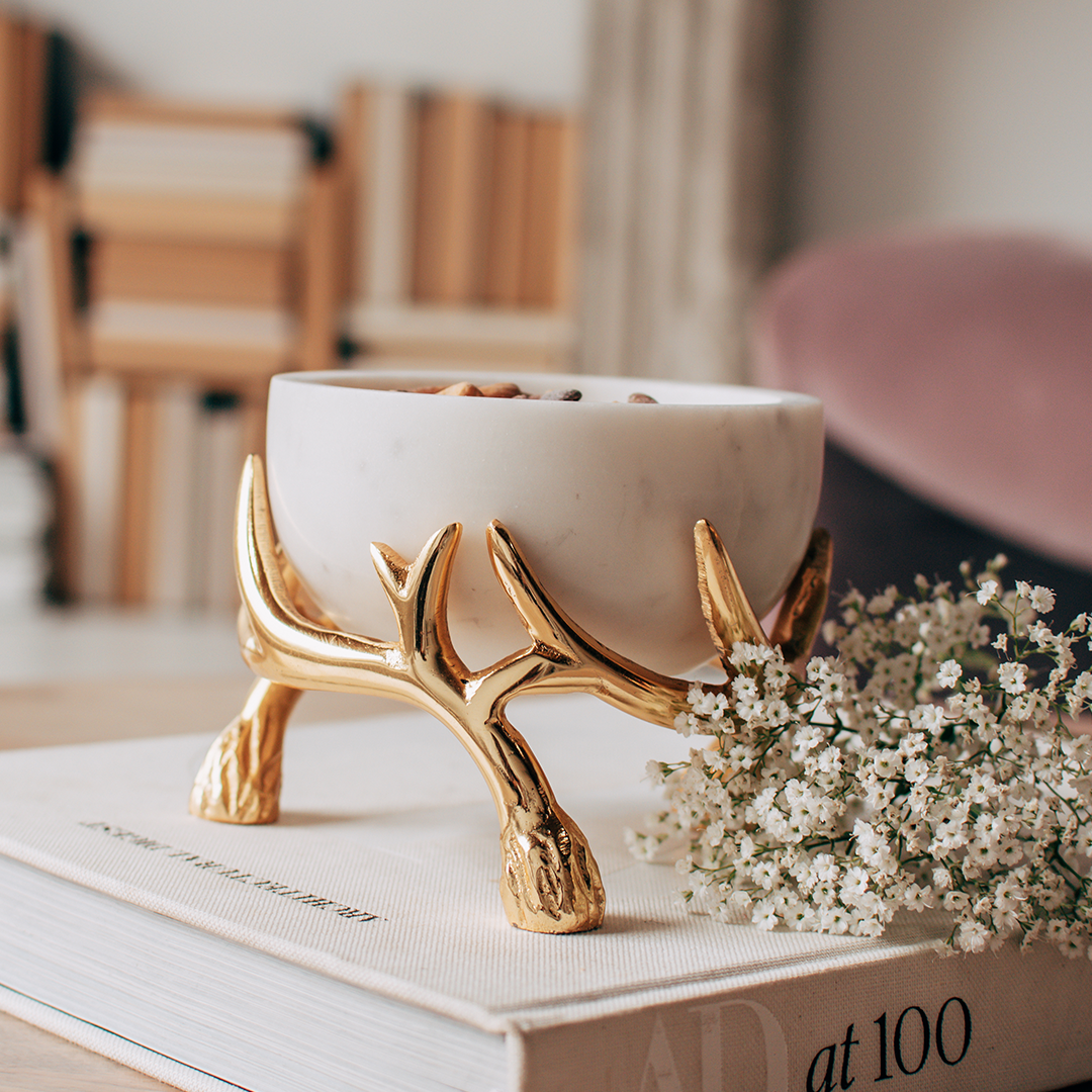 Marble Bowl With Brass Metal Base