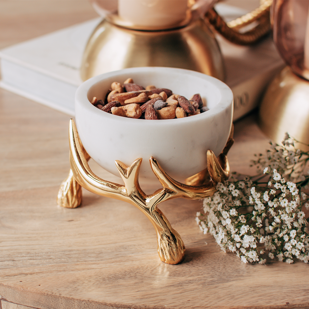 Marble Bowl With Brass Metal Base