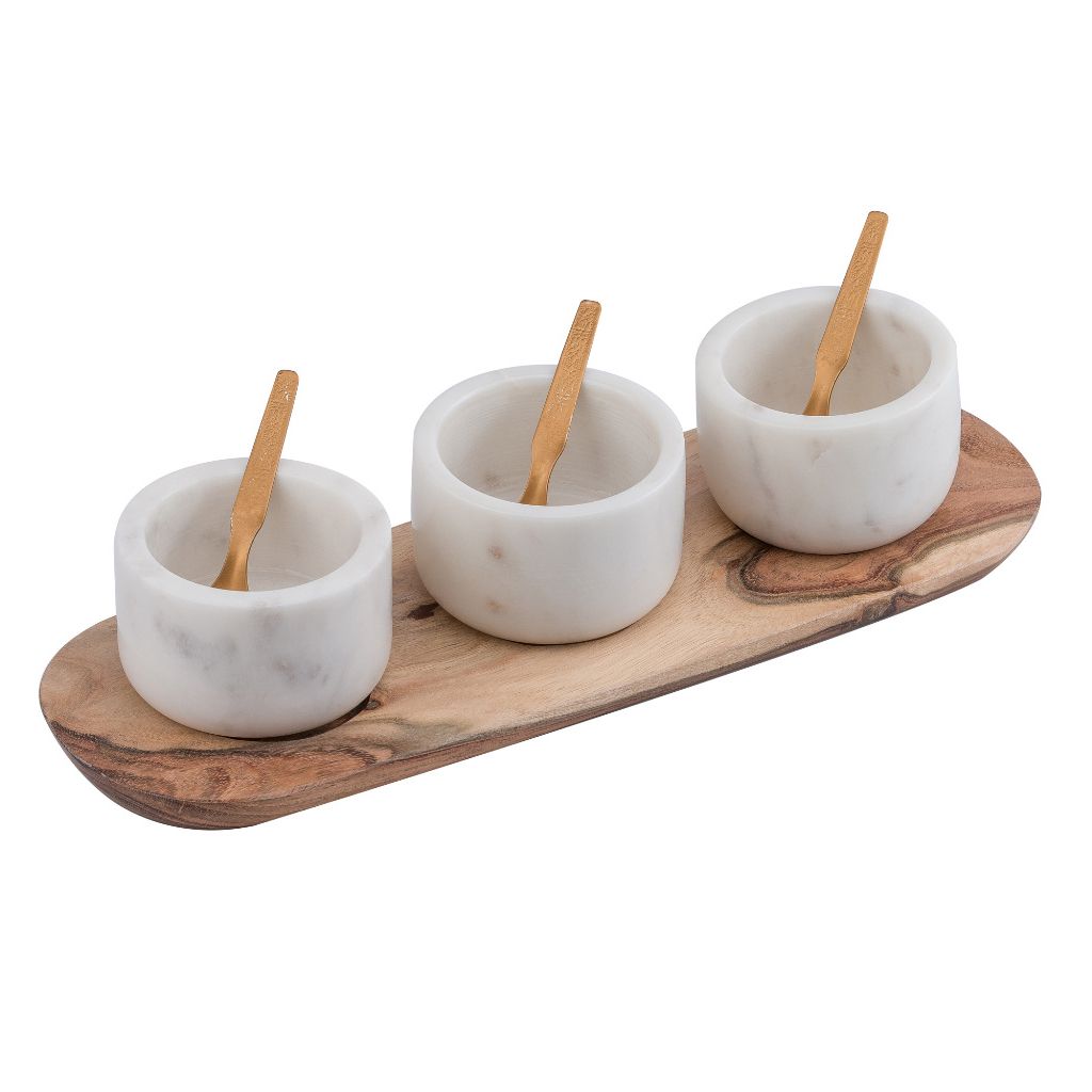 Marble & Wood Condiments Tray