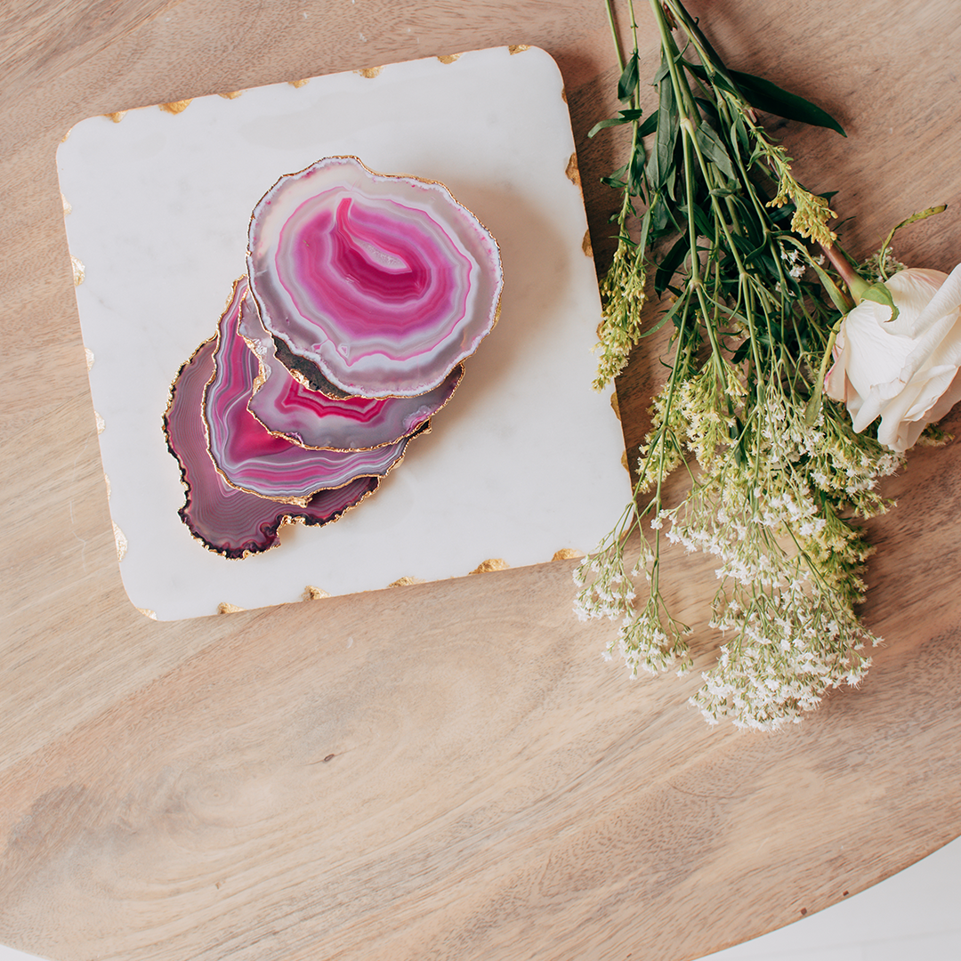 Pink Agate Coaster Set