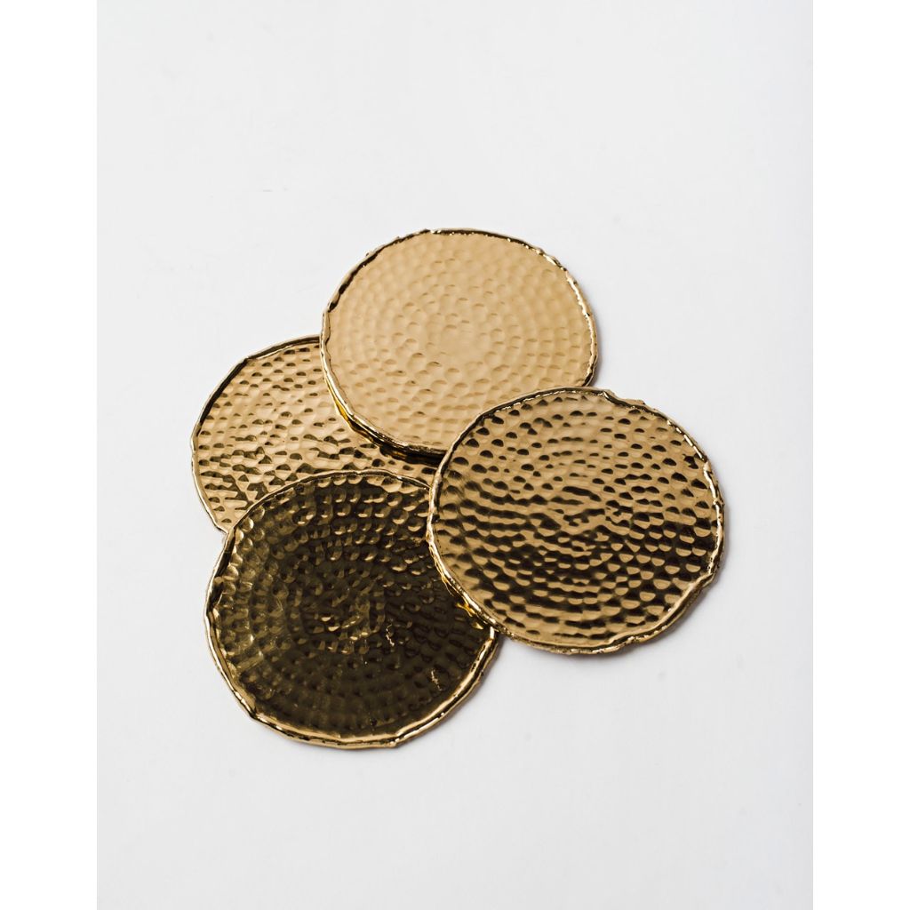 Hammered Metal Coaster Set